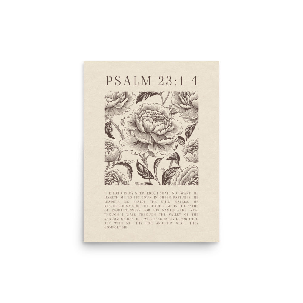 Psalm 23:1-4 Floral Art On Beige Background  