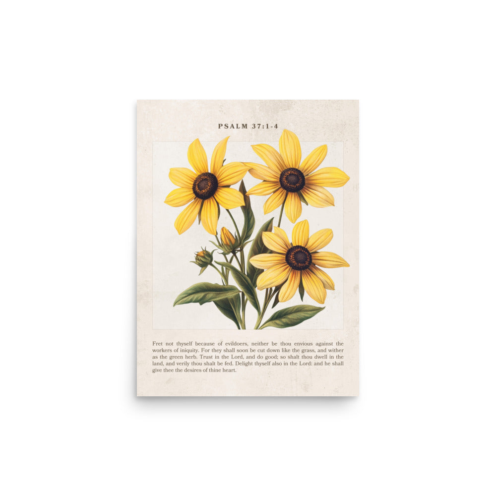 Psalm 37 1-4 Vintage Colorful Floral On Beige Background  