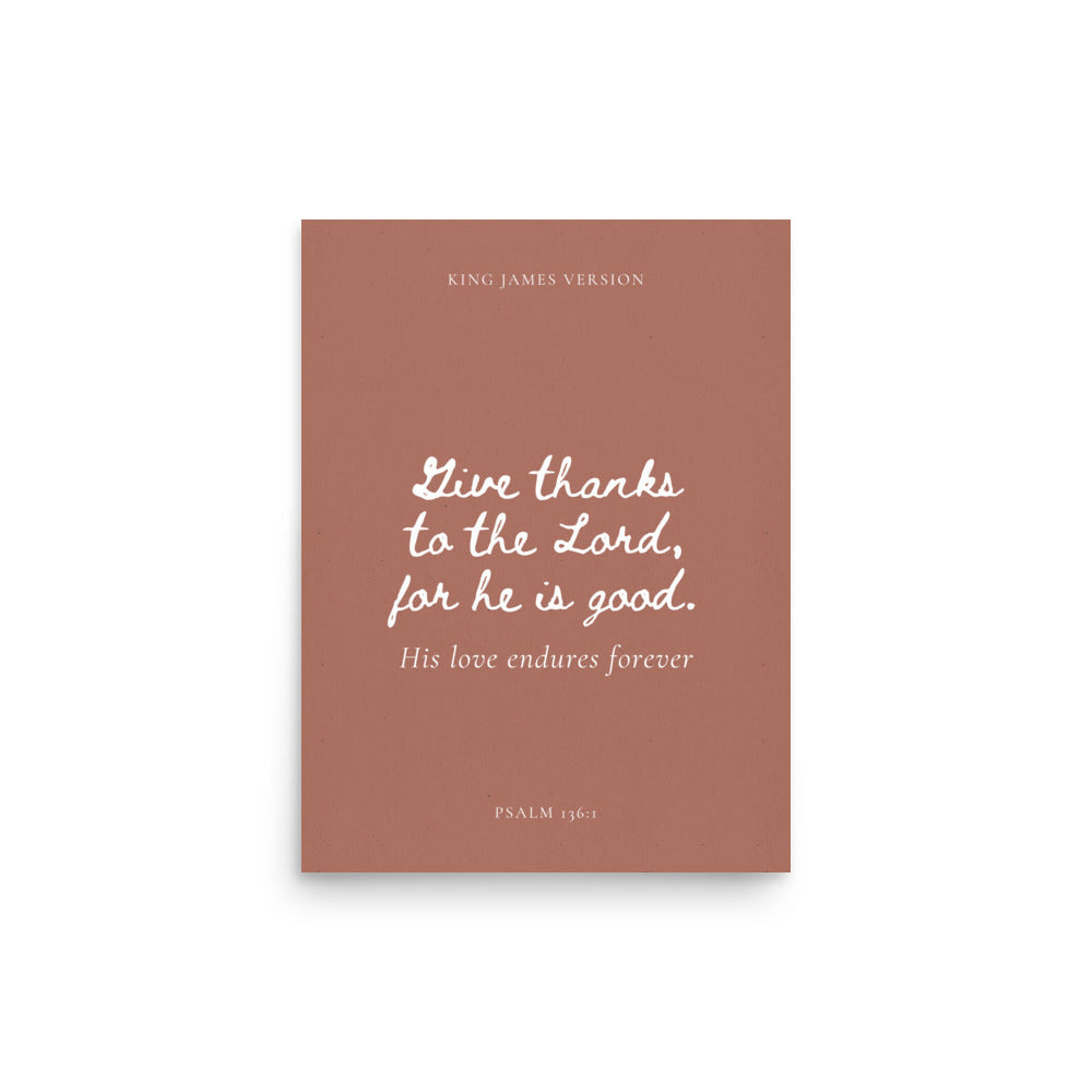 Psalm 136:1 Bible Verse on Red Background