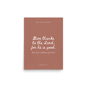 Psalm 136:1 Bible Verse on Red Background