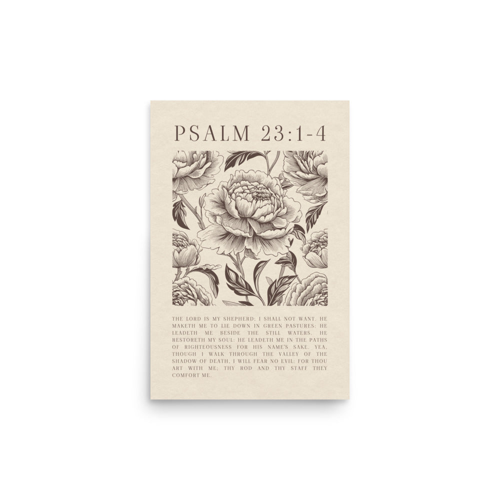 Psalm 23:1-4 Floral Art On Beige Background  