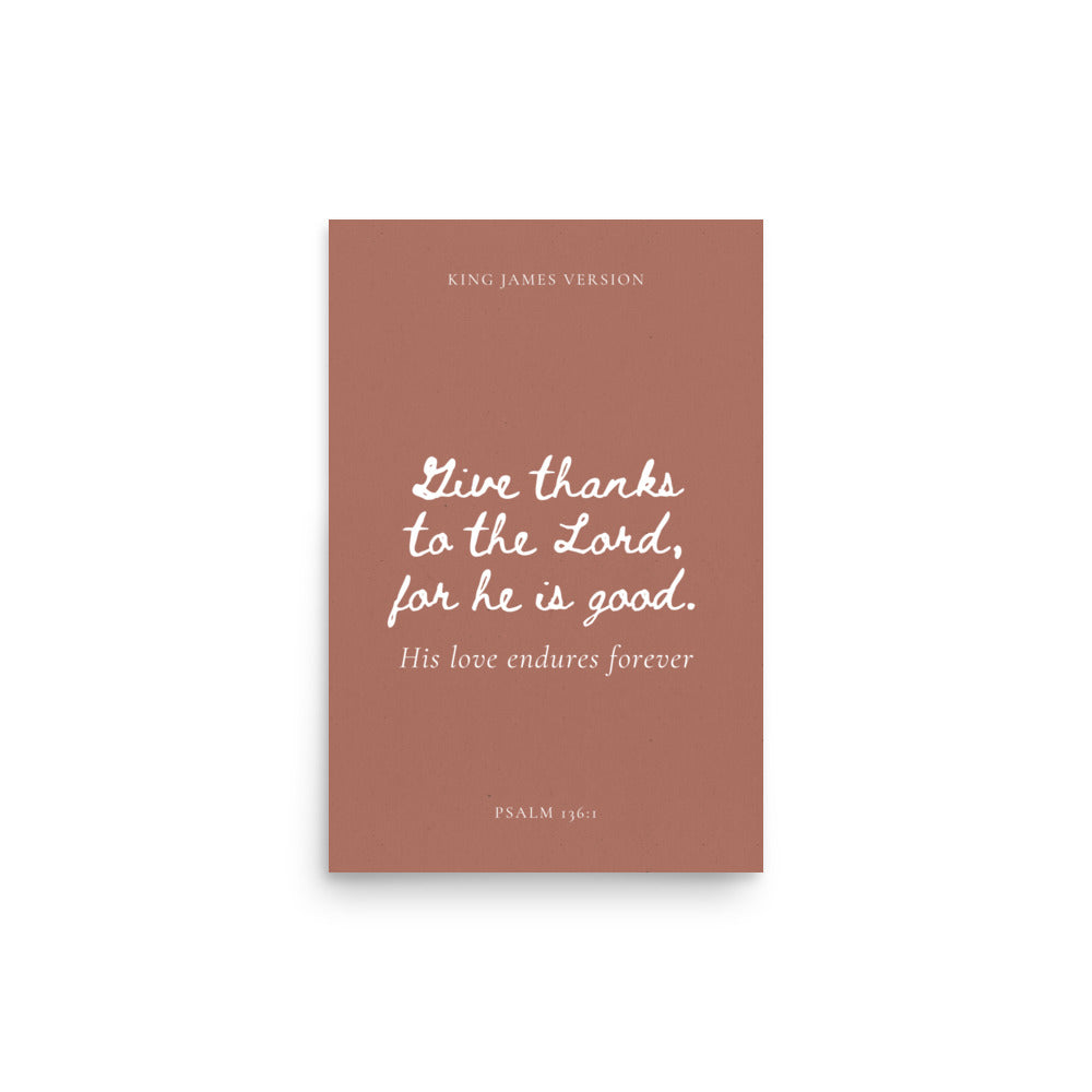 Psalm 136:1 Bible Verse on Red Background