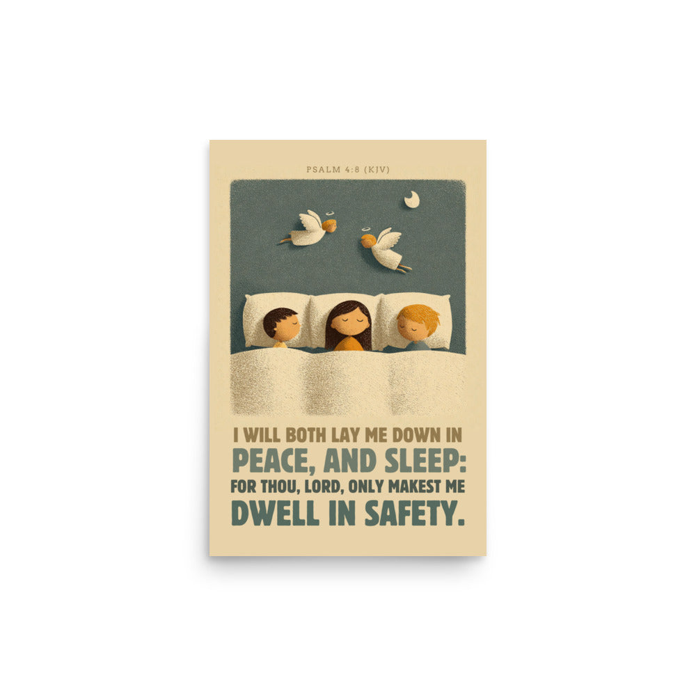 Psalm 4:8 Nursery Wall Art    Unframed Matte Paper / 8″×10″-Unframed Matte Paper / 11″×14″-Unframed Matte Paper / 12″×16″-Unframed Matte Paper / 12″×18″-Unframed Matte Paper / 16″×20″ 