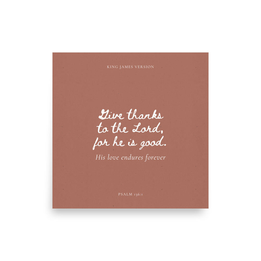 Psalm 136:1 Bible Verse on Red Background