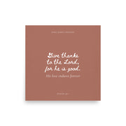 Psalm 136:1 Bible Verse on Red Background