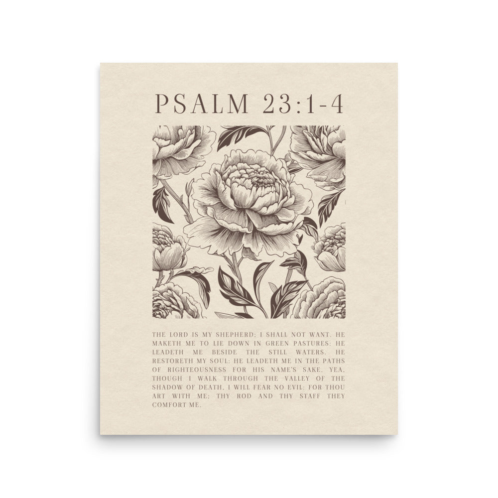 Psalm 23:1-4 Floral Art On Beige Background  