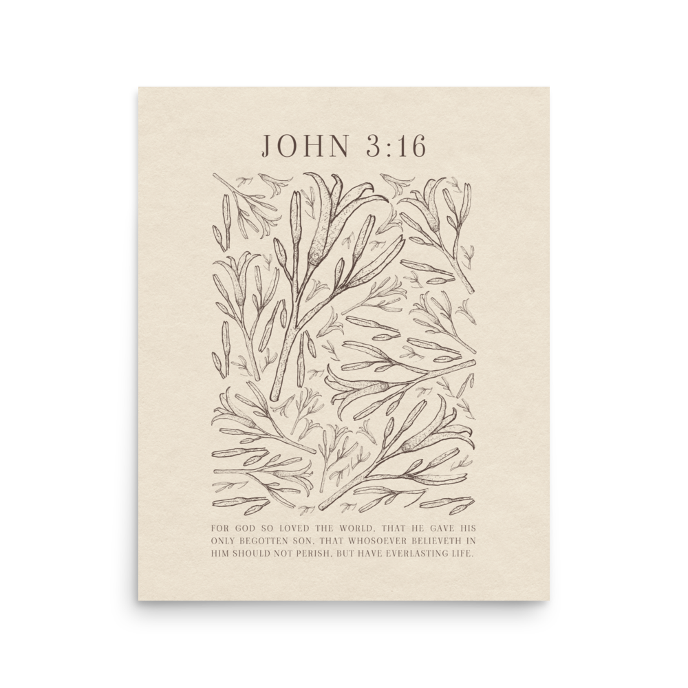 John 3:16 - Black Floral Art On Beige Background    Unframed Matte Paper / 5"x7"-Unframed Matte Paper / 8″×10″-Unframed Matte Paper / 11″×14″-Unframed Matte Paper / 12″×16″-Unframed Matte Paper / 12″×18″-Unframed Matte Paper / 16″×20″-Unframed Matte Paper / A2 (16.5″×23.3″)-Unframed Matte Paper / 18″×24″-Unframed Matte Paper / 24″×36″-Unframed Matte Paper / 20"x30" 