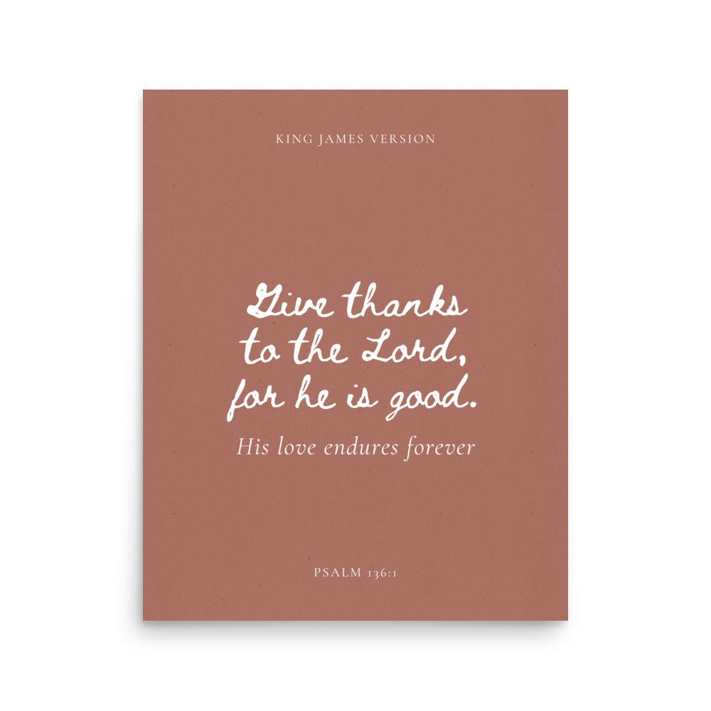 Psalm 136:1 Bible Verse on Red Background