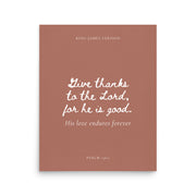 Psalm 136:1 Bible Verse on Red Background