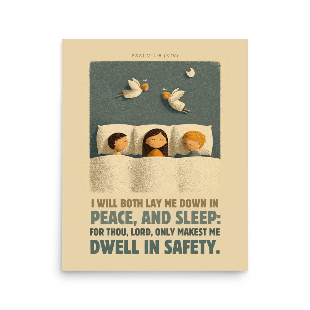 Psalm 4:8 Nursery Wall Art    Unframed Matte Paper / 8″×10″-Unframed Matte Paper / 11″×14″-Unframed Matte Paper / 12″×16″-Unframed Matte Paper / 12″×18″-Unframed Matte Paper / 16″×20″ 