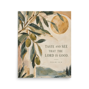 Taste and See Psalm 34:8 — Unframed Matte Paper / 16″×20″ portrait mockup