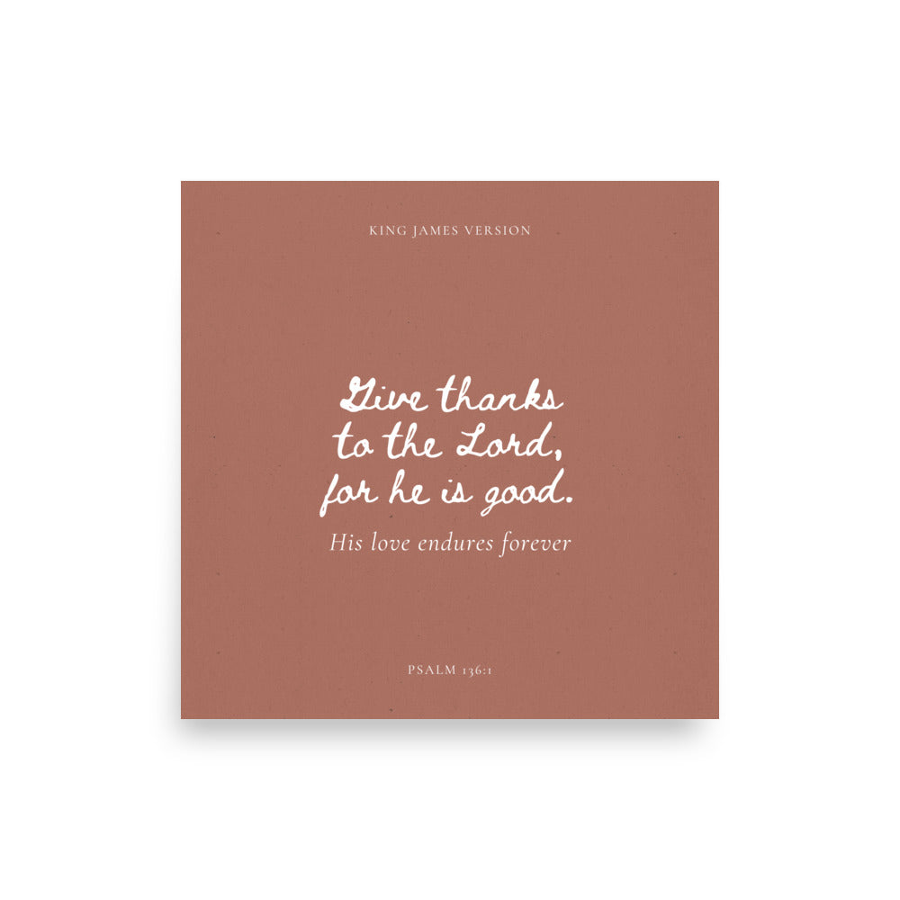 Psalm 136:1 Bible Verse on Red Background