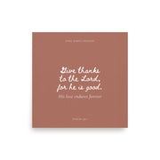 Psalm 136:1 Bible Verse on Red Background