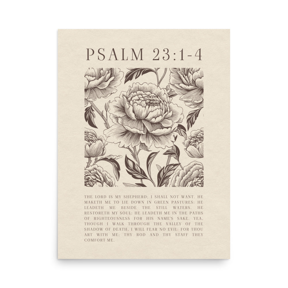 Psalm 23:1-4 Floral Art On Beige Background  