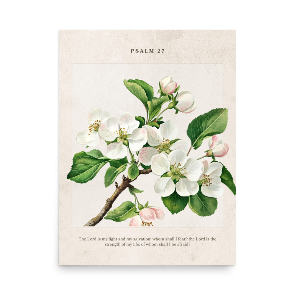 Psalm 27 Quote Vintage Floral On Beige Background  
