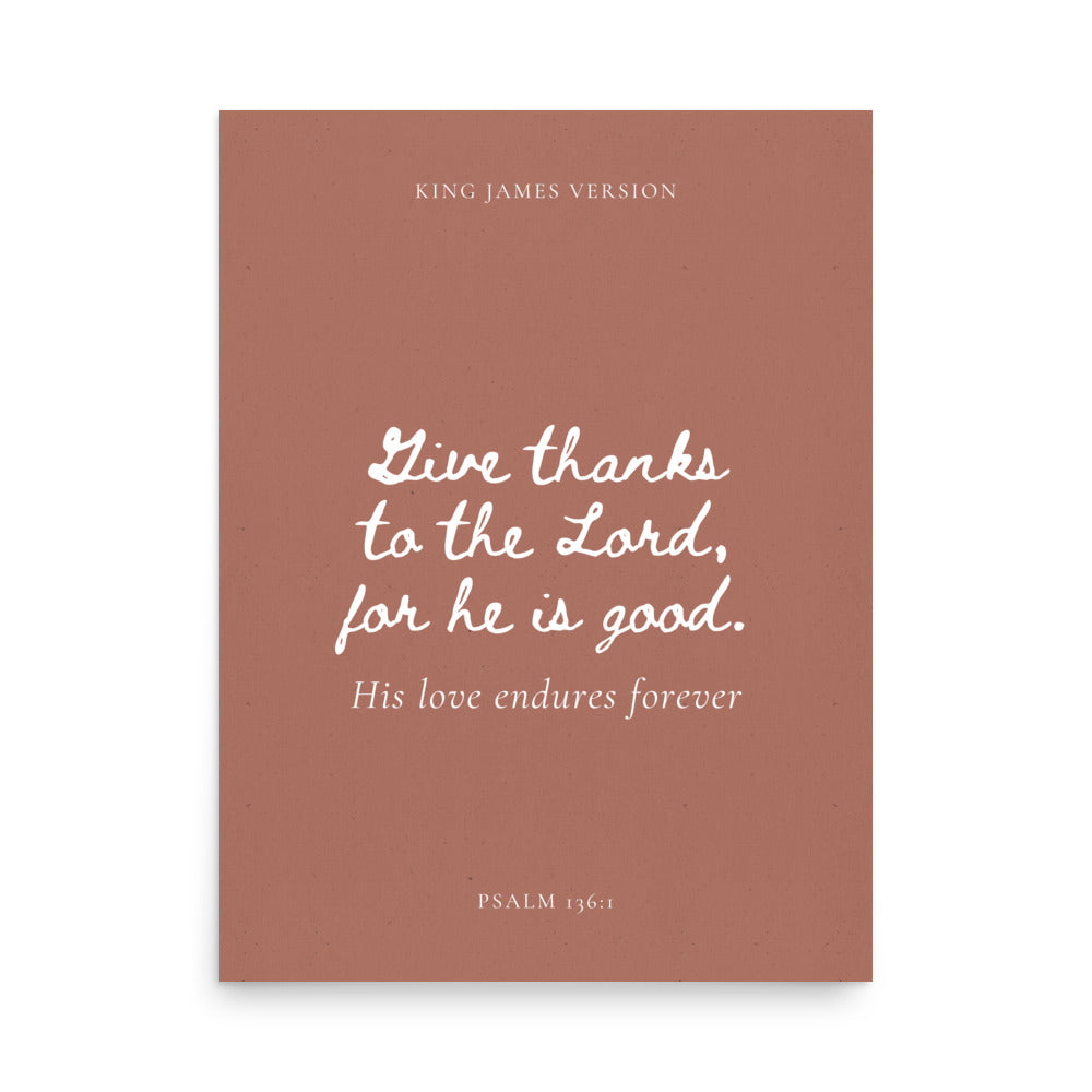 Psalm 136:1 Bible Verse on Red Background