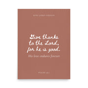 Psalm 136:1 Bible Verse on Red Background
