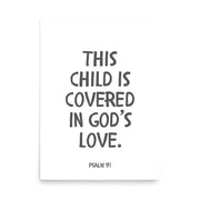 “This Child Is Covered in God’s Love” – Psalm 91 Framed Nursery Print