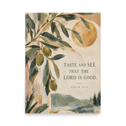 Taste and See Psalm 34:8 — Unframed Matte Paper / 18″×24″ portrait mockup