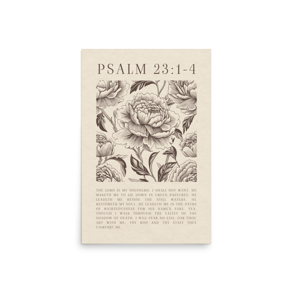 Psalm 23:1-4 Floral Art On Beige Background  