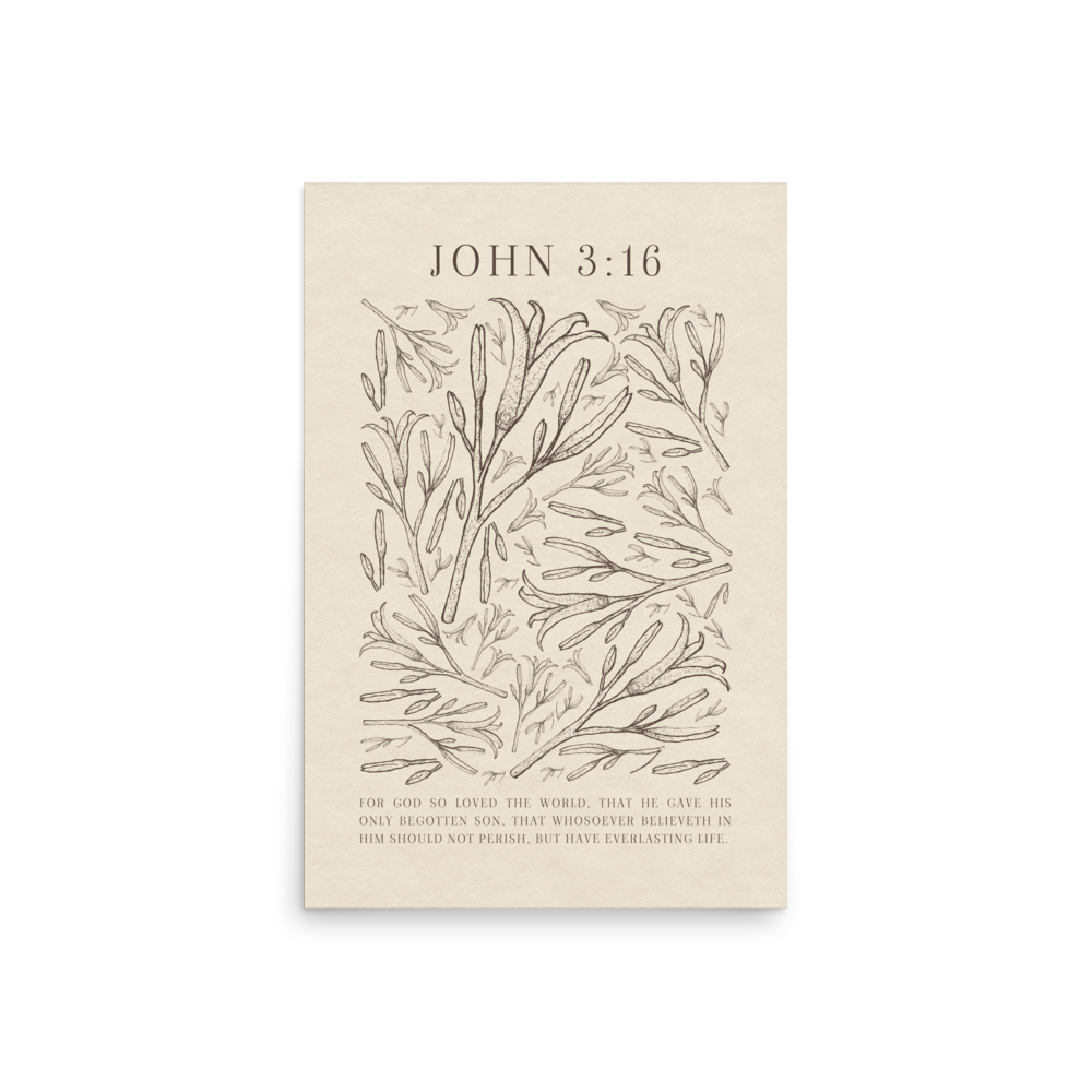 John 3:16 - Black Floral Art On Beige Background