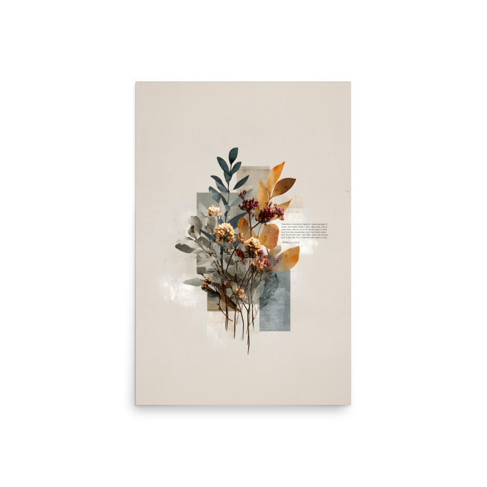 Matthew 7:24–25 Floral Wall Art, "Build on the Rock    Unframed Matte Paper / 11″×14″-Unframed Matte Paper / 12″×16″-Unframed Matte Paper / 12″×18″-Unframed Matte Paper / 16″×20″-Unframed Matte Paper / 18″×24″ 