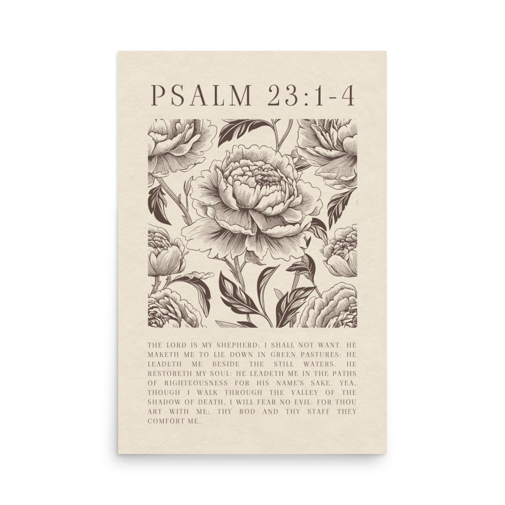 Psalm 23:1-4 Floral Art On Beige Background  