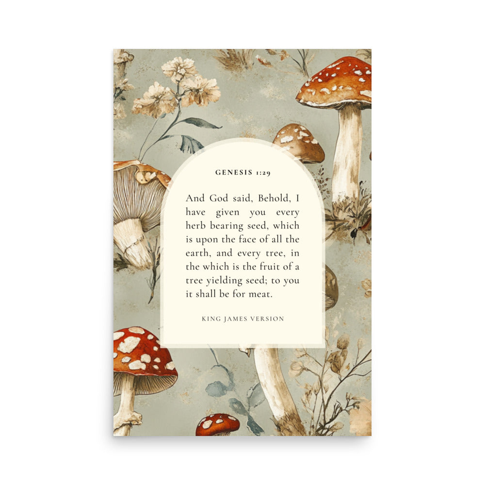 Genesis 1:29 Botanical Mushrooms Background 24x36