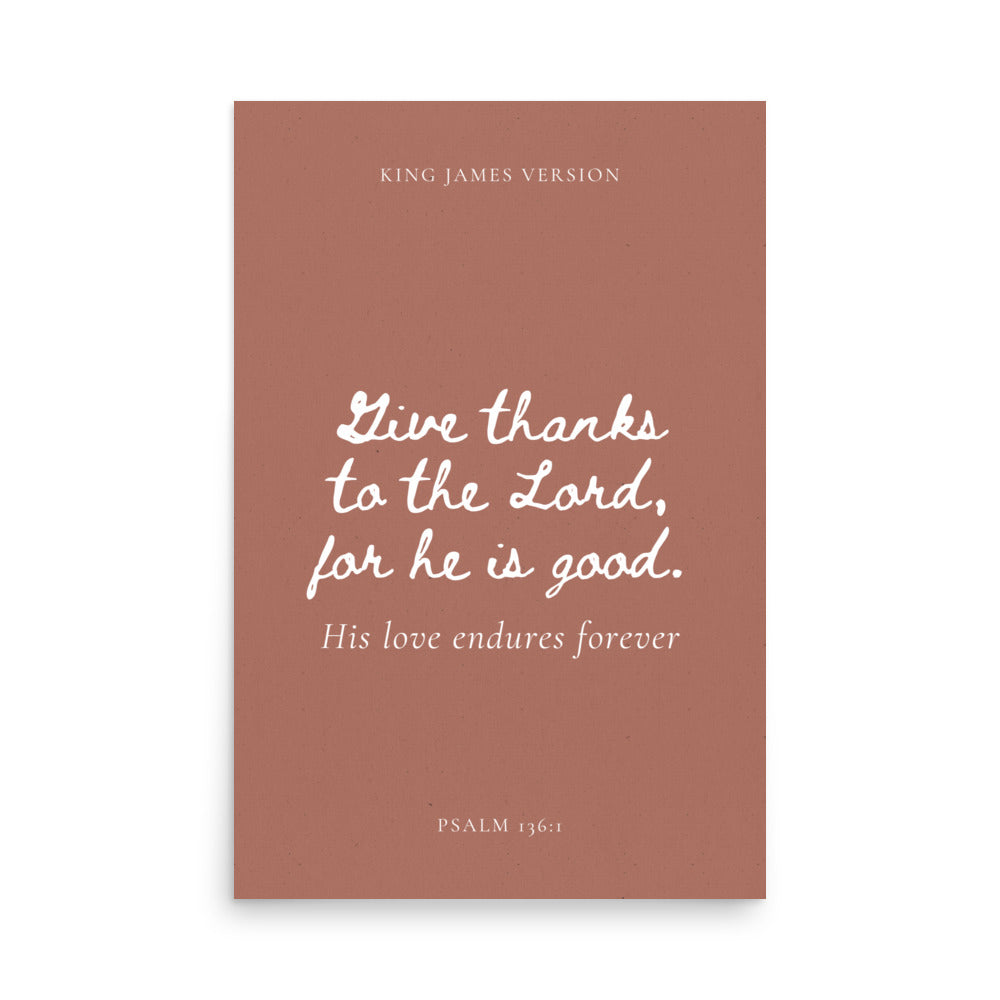Psalm 136:1 Bible Verse on Red Background