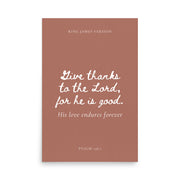 Psalm 136:1 Bible Verse on Red Background