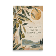 Taste and See Psalm 34:8 — Unframed Matte Paper / 24″×36″ portrait mockup