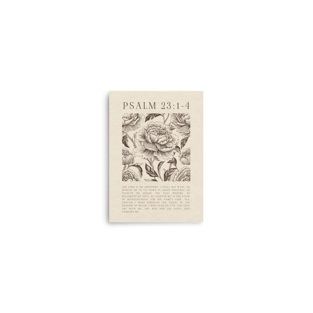 Psalm 23:1-4 Floral Art On Beige Background  