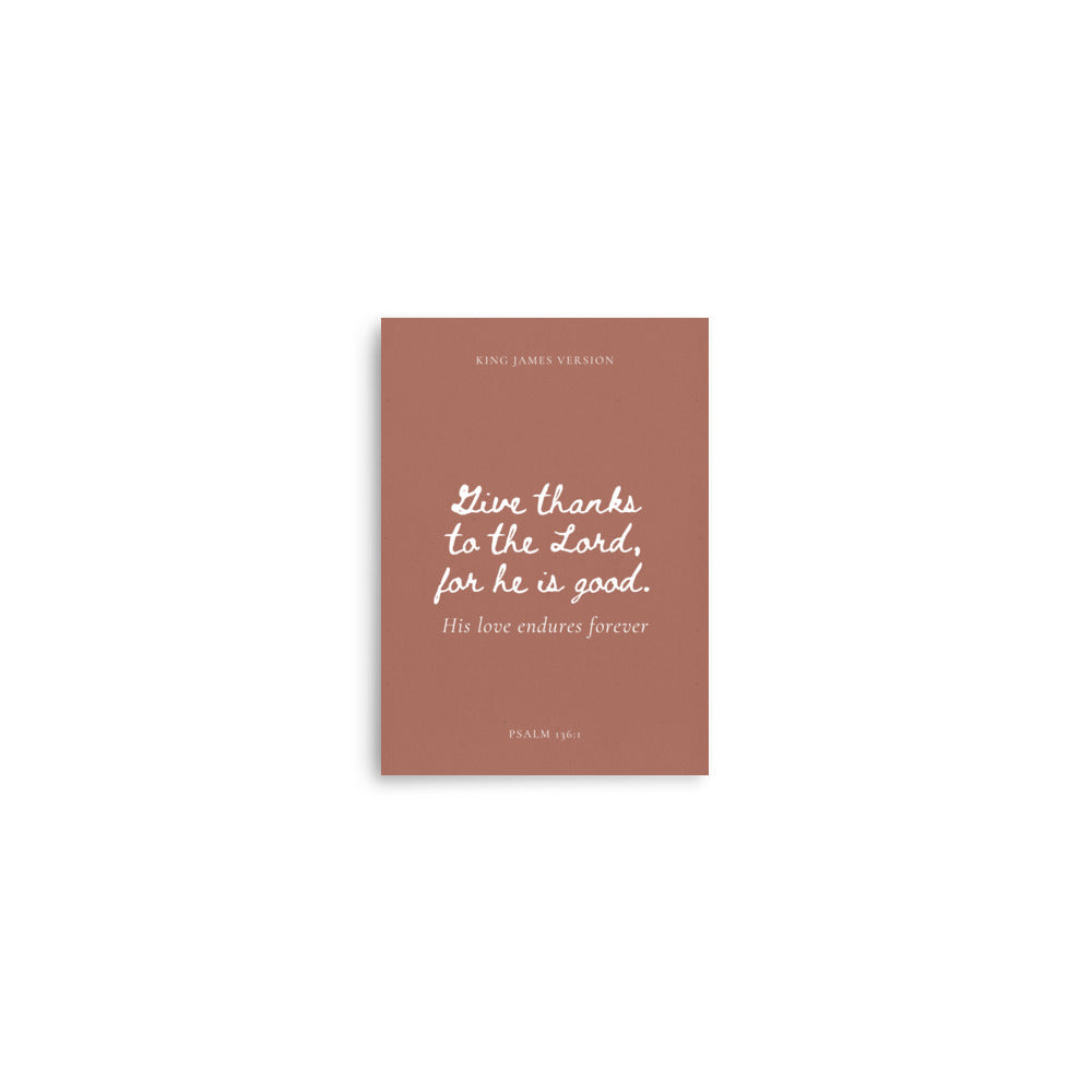 Psalm 136:1 Bible Verse on Red Background