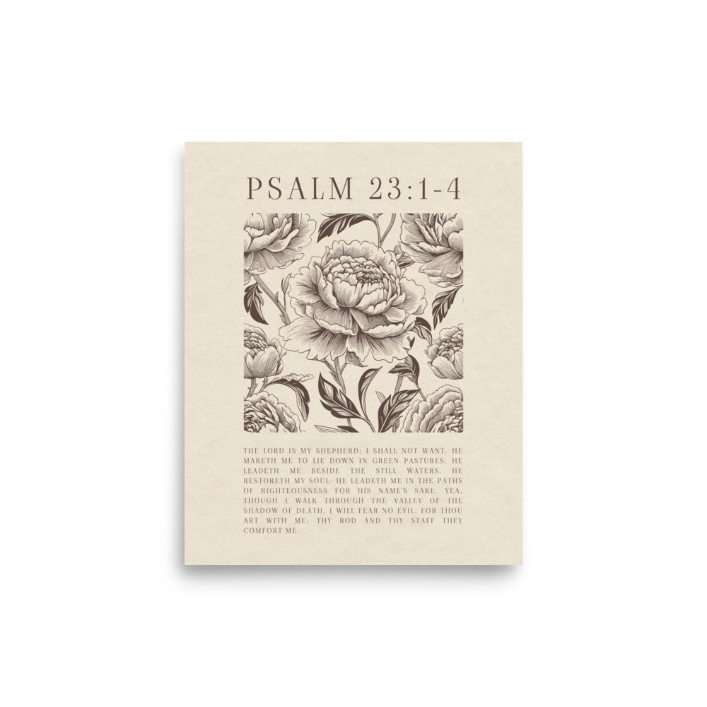 Psalm 23:1-4 Floral Art On Beige Background  