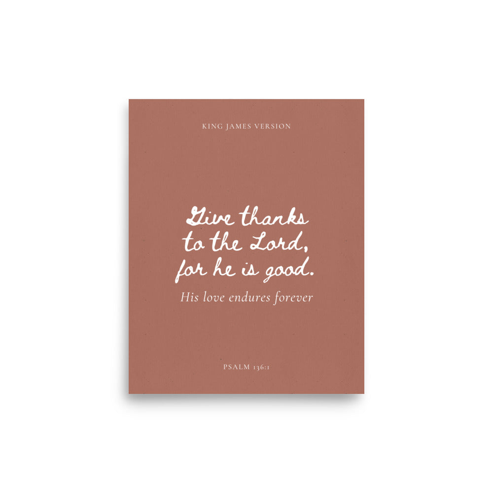 Psalm 136:1 Bible Verse on Red Background