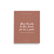 Psalm 136:1 Bible Verse on Red Background