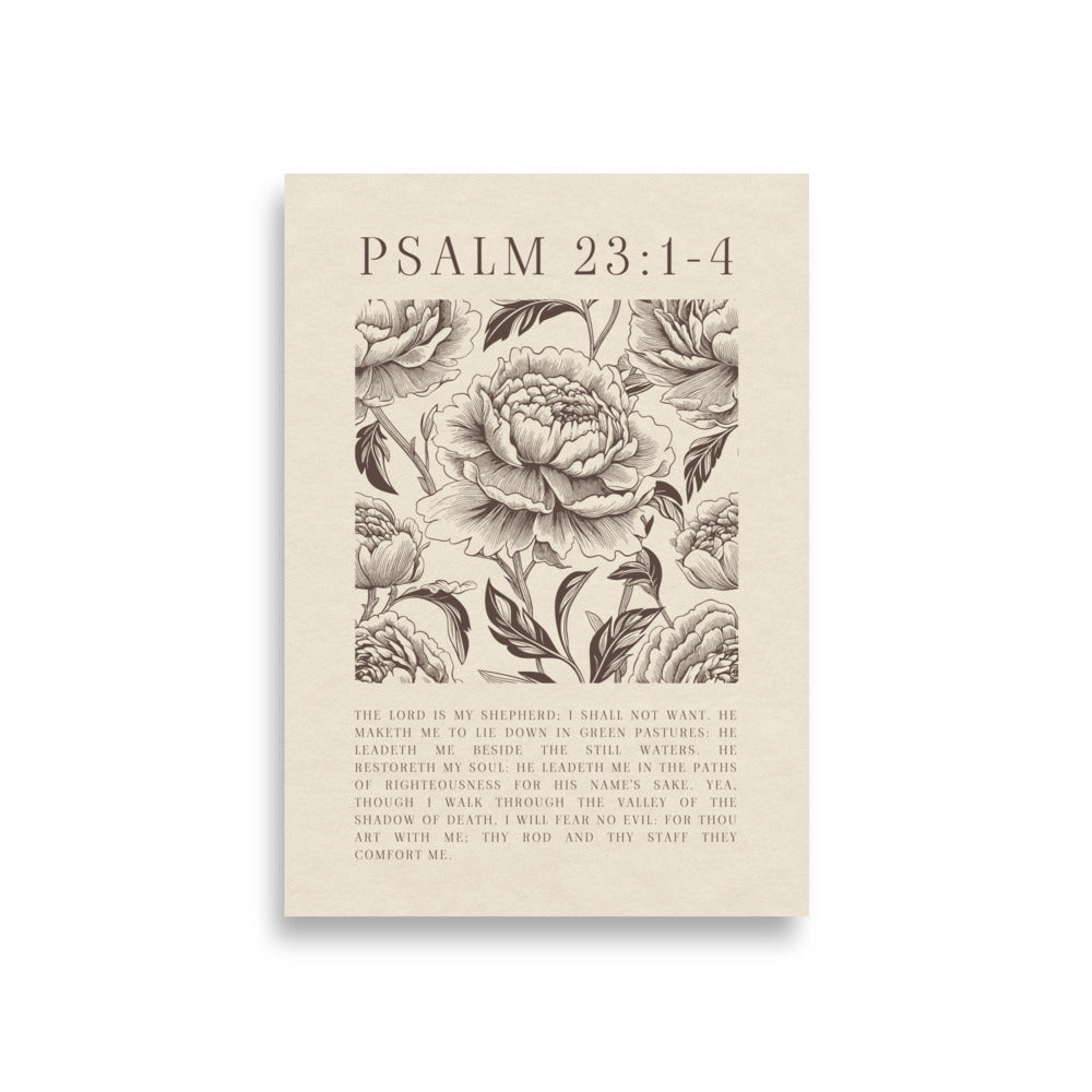 Psalm 23:1-4 Floral Art On Beige Background  