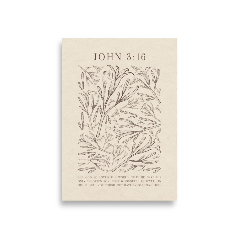 John 3:16 - Black Floral Art On Beige Background