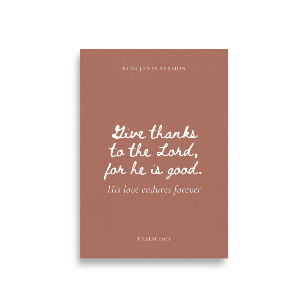Psalm 136:1 Bible Verse on Red Background