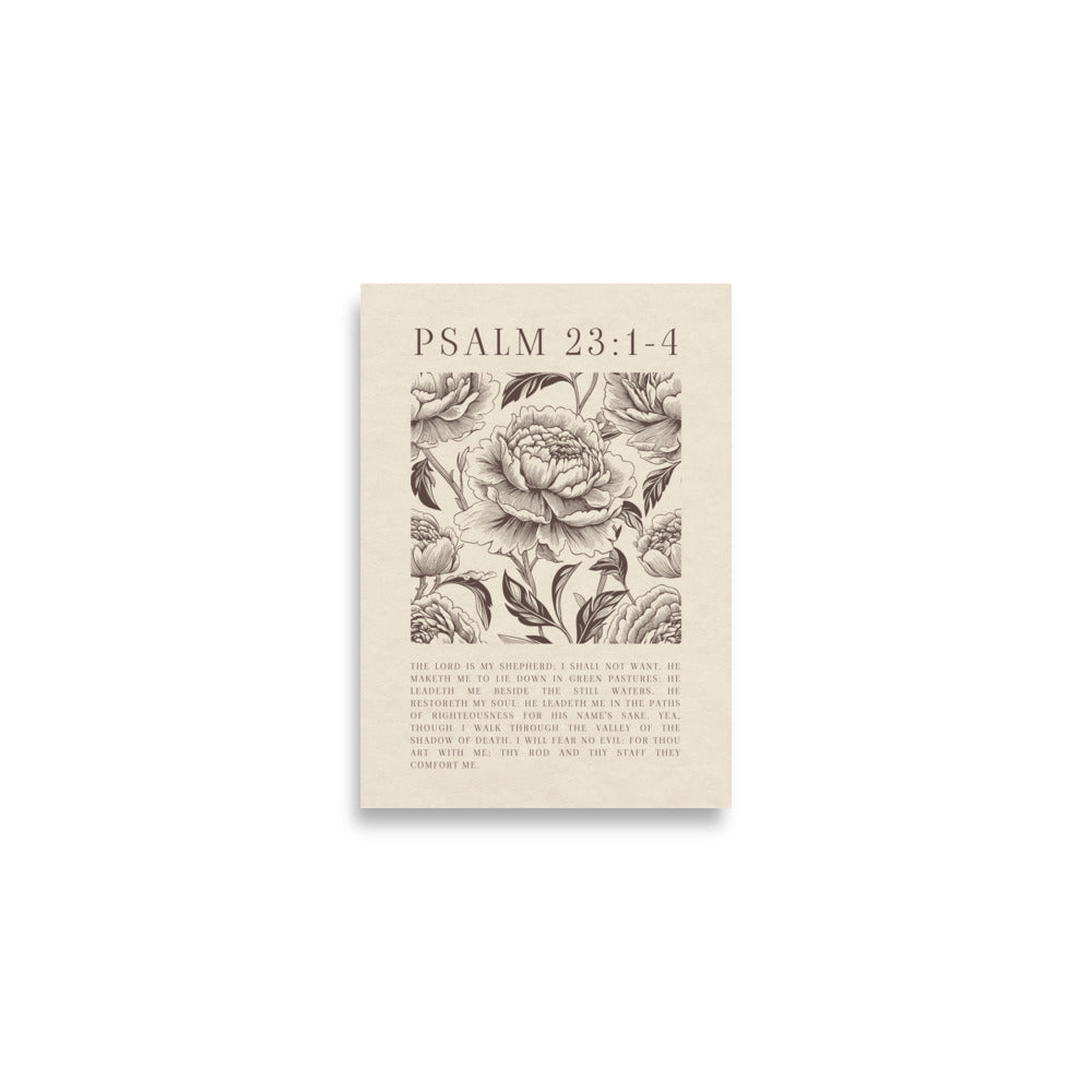 Psalm 23:1-4 Floral Art On Beige Background  