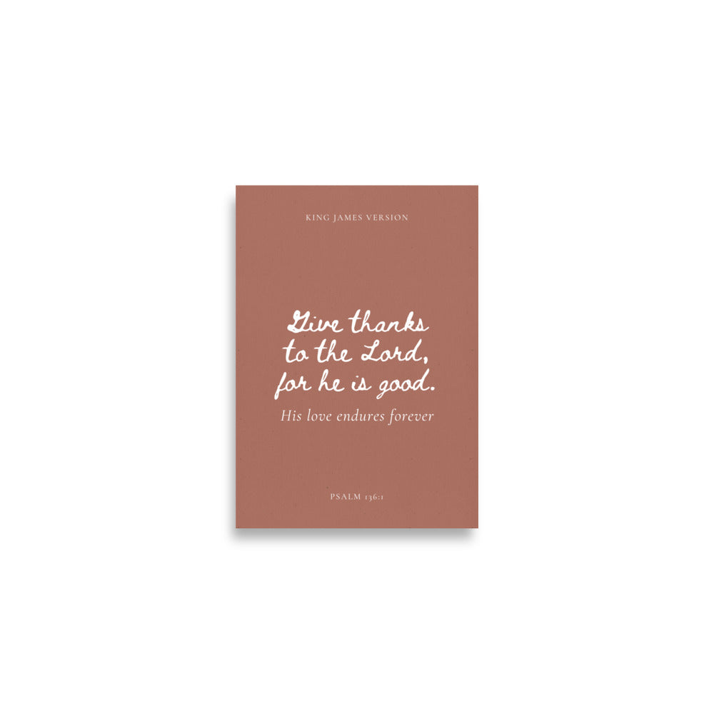 Psalm 136:1 Bible Verse on Red Background