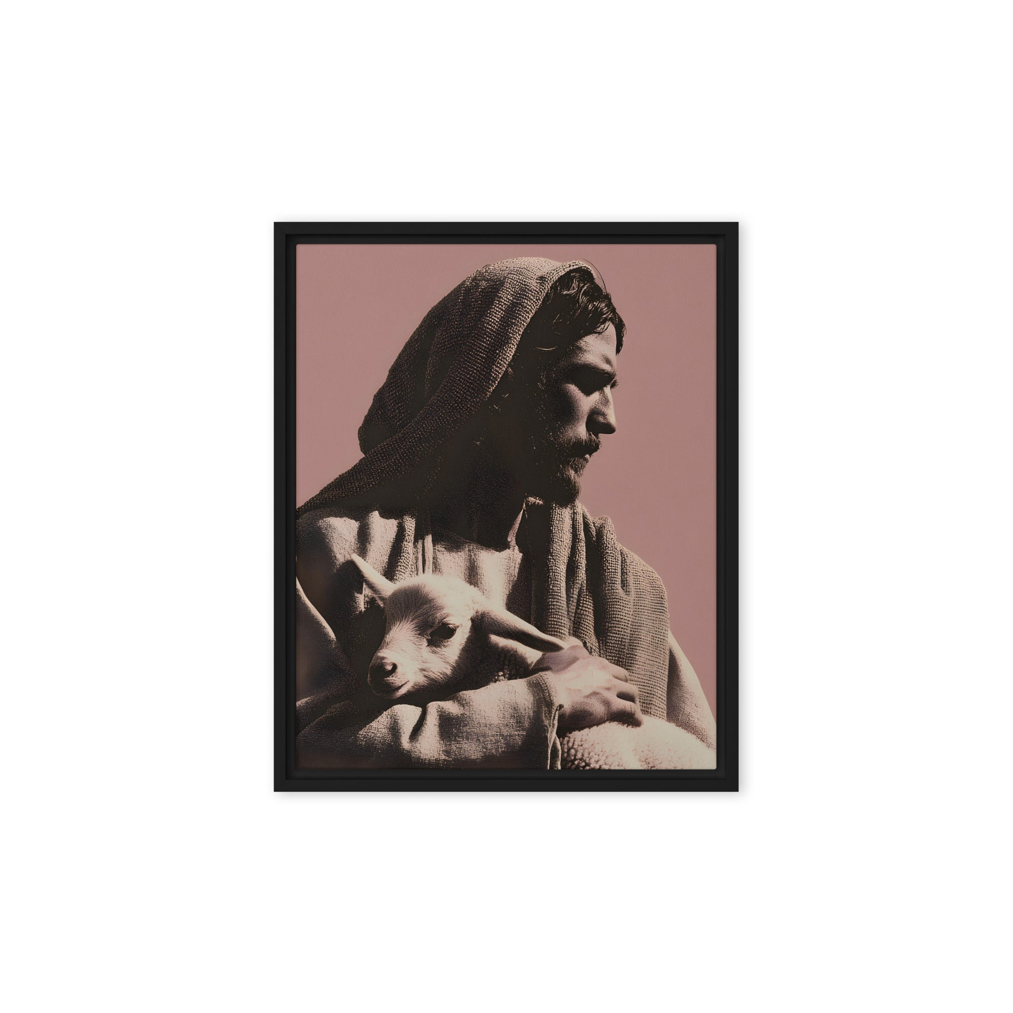 Jesus and the Lamb Framed Canvas    Black / 8″×10″-Black / 9″×12″-Black / 11″×14″-Black / 12″×12″-Black / 12″×16″ 