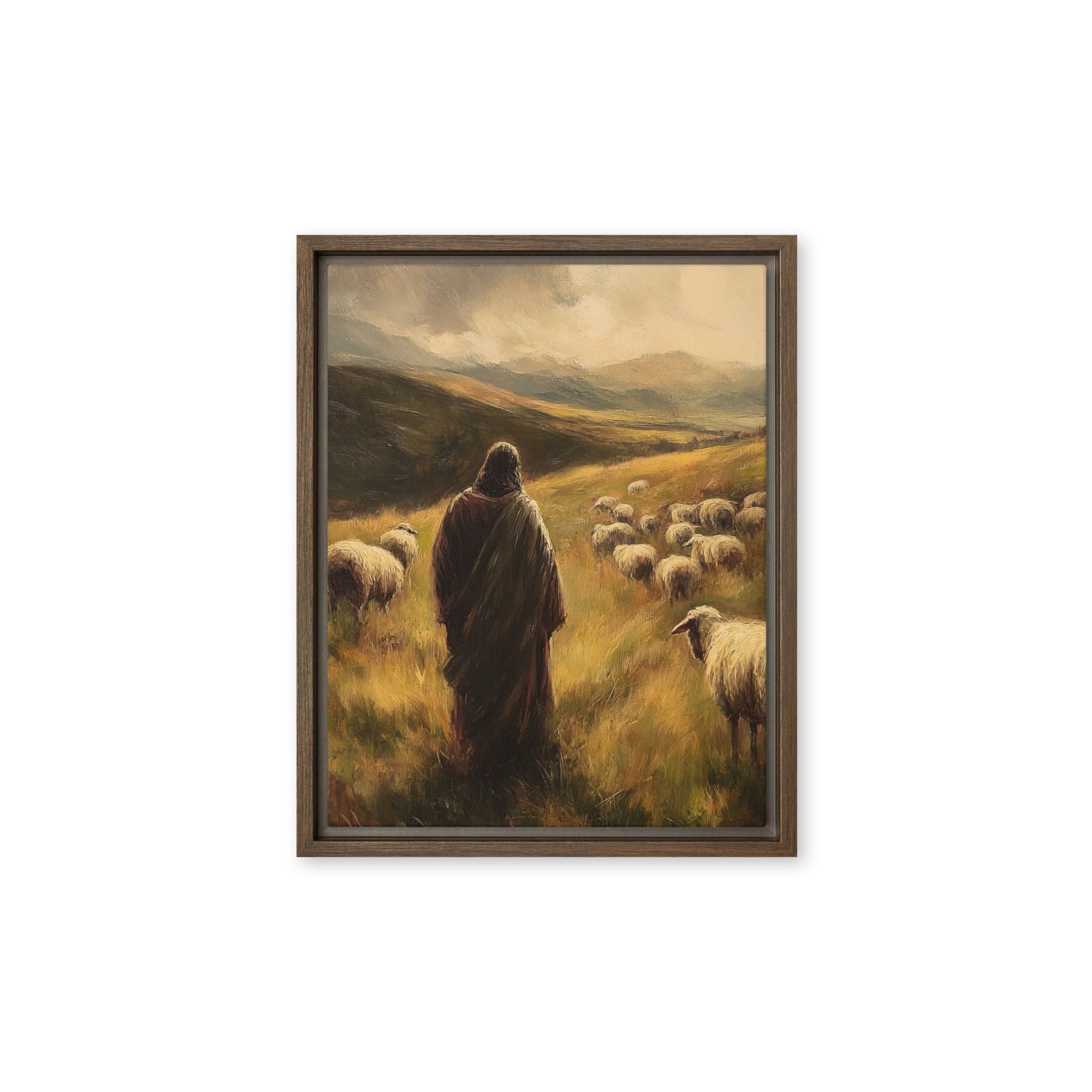 Jesus and His Herd - Framed Canvas Print    Unframed Canvas / 8″×10″-Unframed Canvas / 9″×12″-Unframed Canvas / 11″×14″-Unframed Canvas / 12″×12″-Unframed Canvas / 12″×16″-Unframed Canvas / 12″×18″-Unframed Canvas / 16″×16″-Unframed Canvas / 16″×20″-Unframed Canvas / 18″×24″-Unframed Canvas / 20″×28″ 