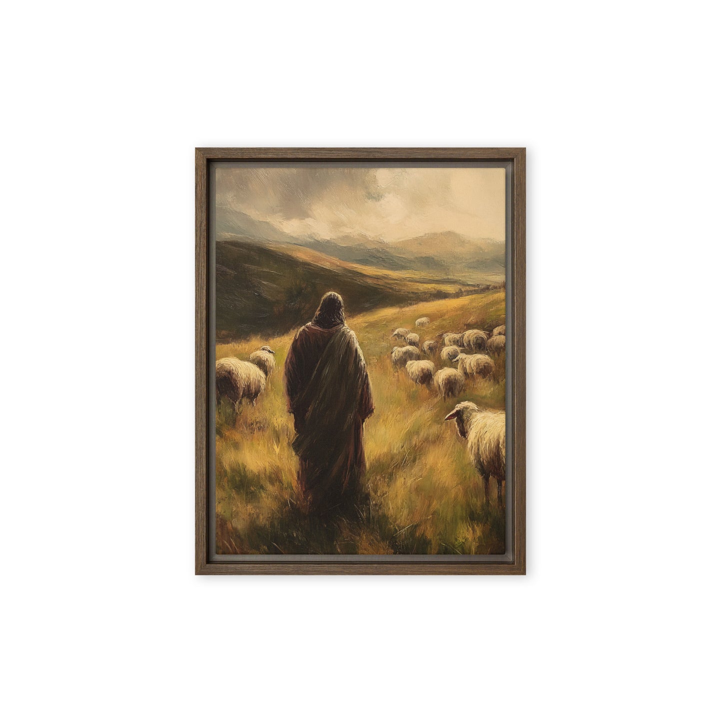 Jesus and His Herd - Framed Canvas Print    Unframed Canvas / 8″×10″-Unframed Canvas / 9″×12″-Unframed Canvas / 11″×14″-Unframed Canvas / 12″×12″-Unframed Canvas / 12″×16″-Unframed Canvas / 12″×18″-Unframed Canvas / 16″×16″-Unframed Canvas / 16″×20″-Unframed Canvas / 18″×24″-Unframed Canvas / 20″×28″ 