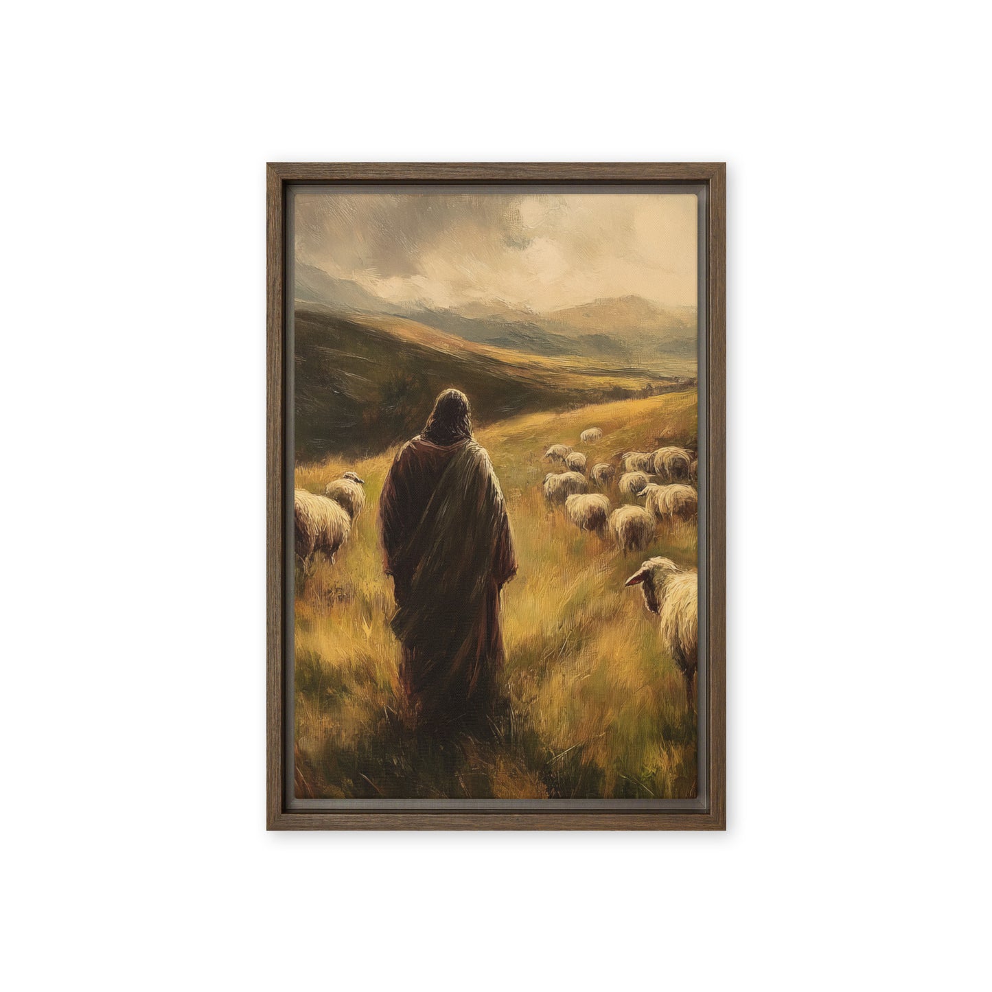 Jesus and His Herd - Framed Canvas Print    Unframed Canvas / 8″×10″-Unframed Canvas / 9″×12″-Unframed Canvas / 11″×14″-Unframed Canvas / 12″×12″-Unframed Canvas / 12″×16″-Unframed Canvas / 12″×18″-Unframed Canvas / 16″×16″-Unframed Canvas / 16″×20″-Unframed Canvas / 18″×24″-Unframed Canvas / 20″×28″ 
