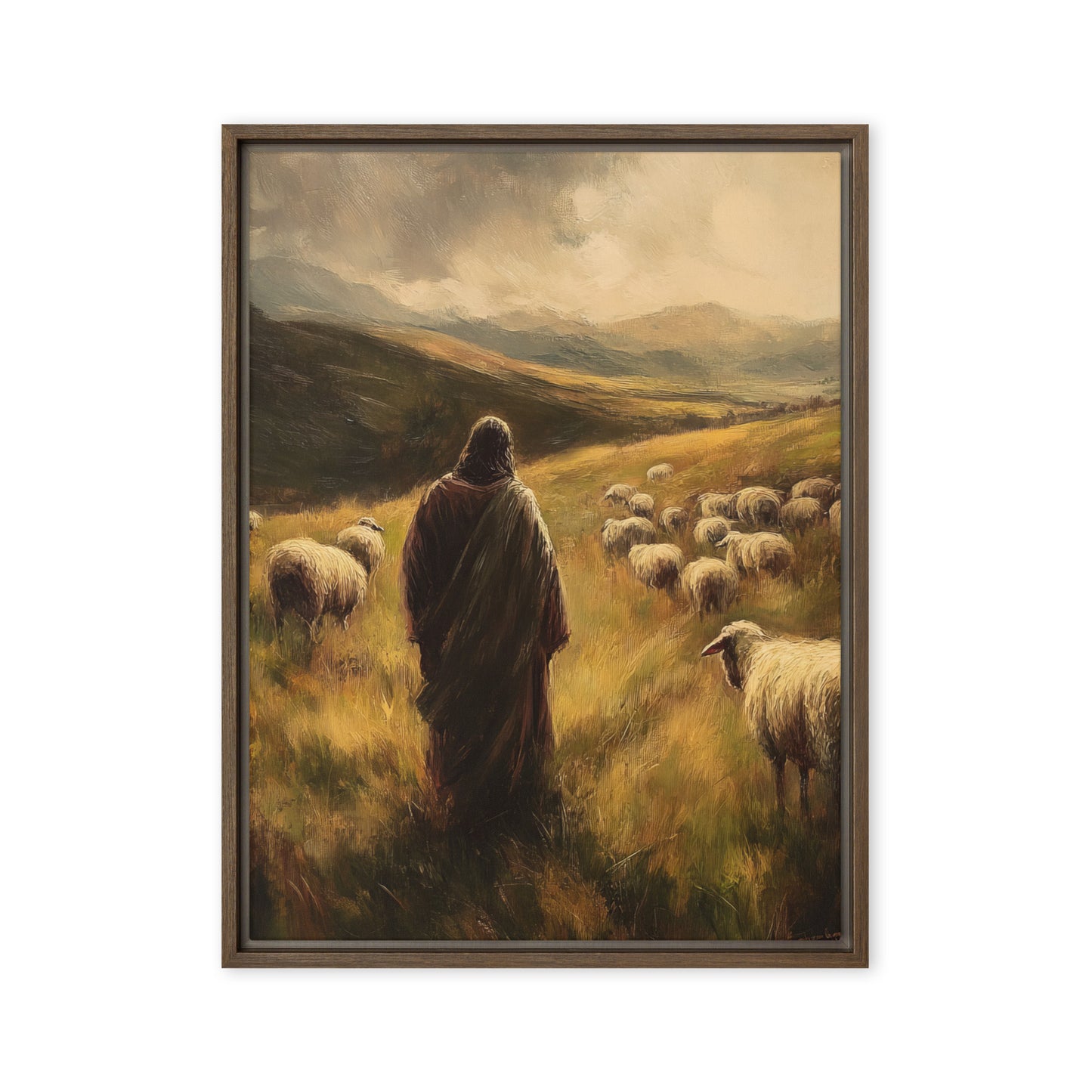 Jesus and His Herd - Framed Canvas Print    Unframed Canvas / 8″×10″-Unframed Canvas / 9″×12″-Unframed Canvas / 11″×14″-Unframed Canvas / 12″×12″-Unframed Canvas / 12″×16″-Unframed Canvas / 12″×18″-Unframed Canvas / 16″×16″-Unframed Canvas / 16″×20″-Unframed Canvas / 18″×24″-Unframed Canvas / 20″×28″ 