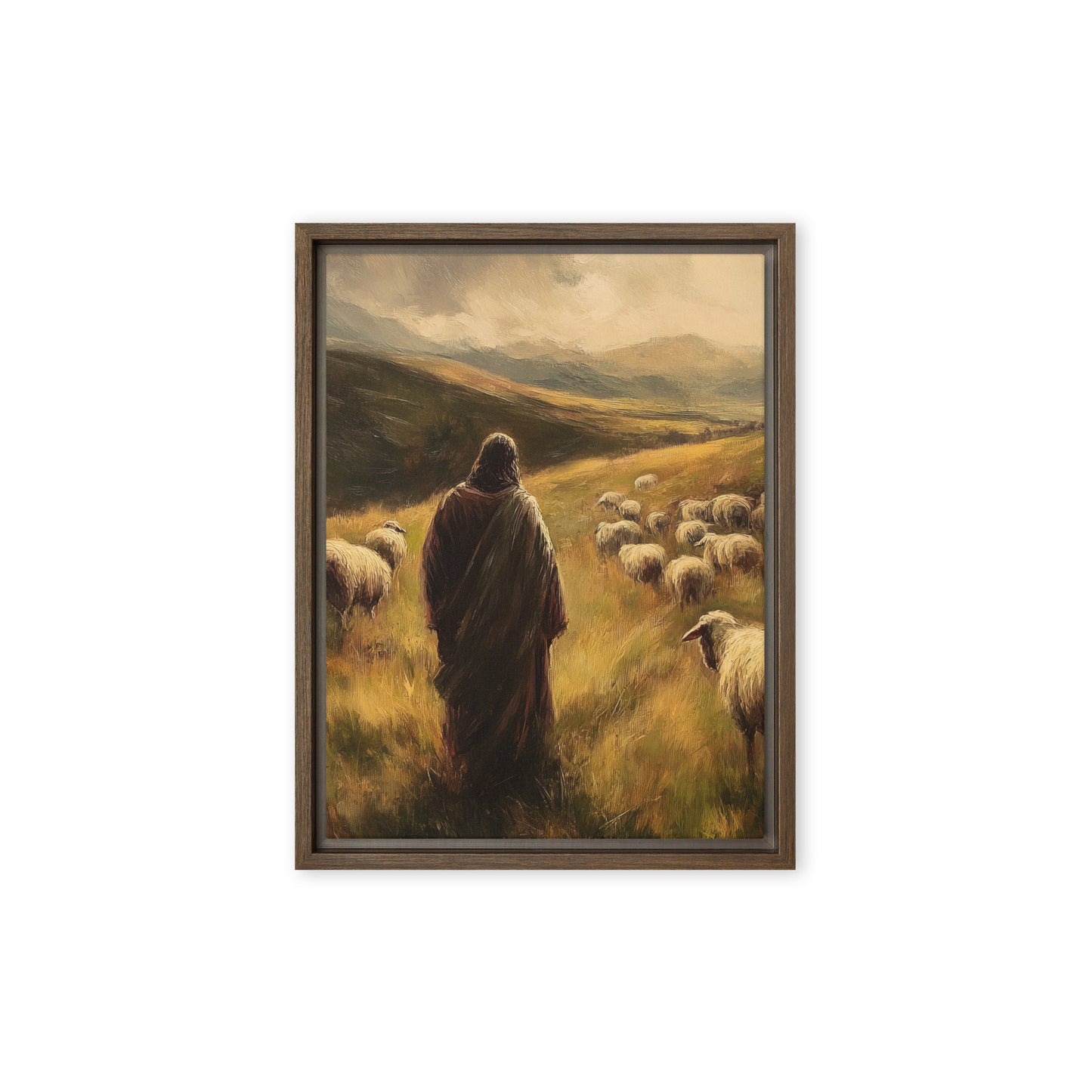 Jesus and His Herd - Framed Canvas Print    Unframed Canvas / 8″×10″-Unframed Canvas / 9″×12″-Unframed Canvas / 11″×14″-Unframed Canvas / 12″×12″-Unframed Canvas / 12″×16″-Unframed Canvas / 12″×18″-Unframed Canvas / 16″×16″-Unframed Canvas / 16″×20″-Unframed Canvas / 18″×24″-Unframed Canvas / 20″×28″ 