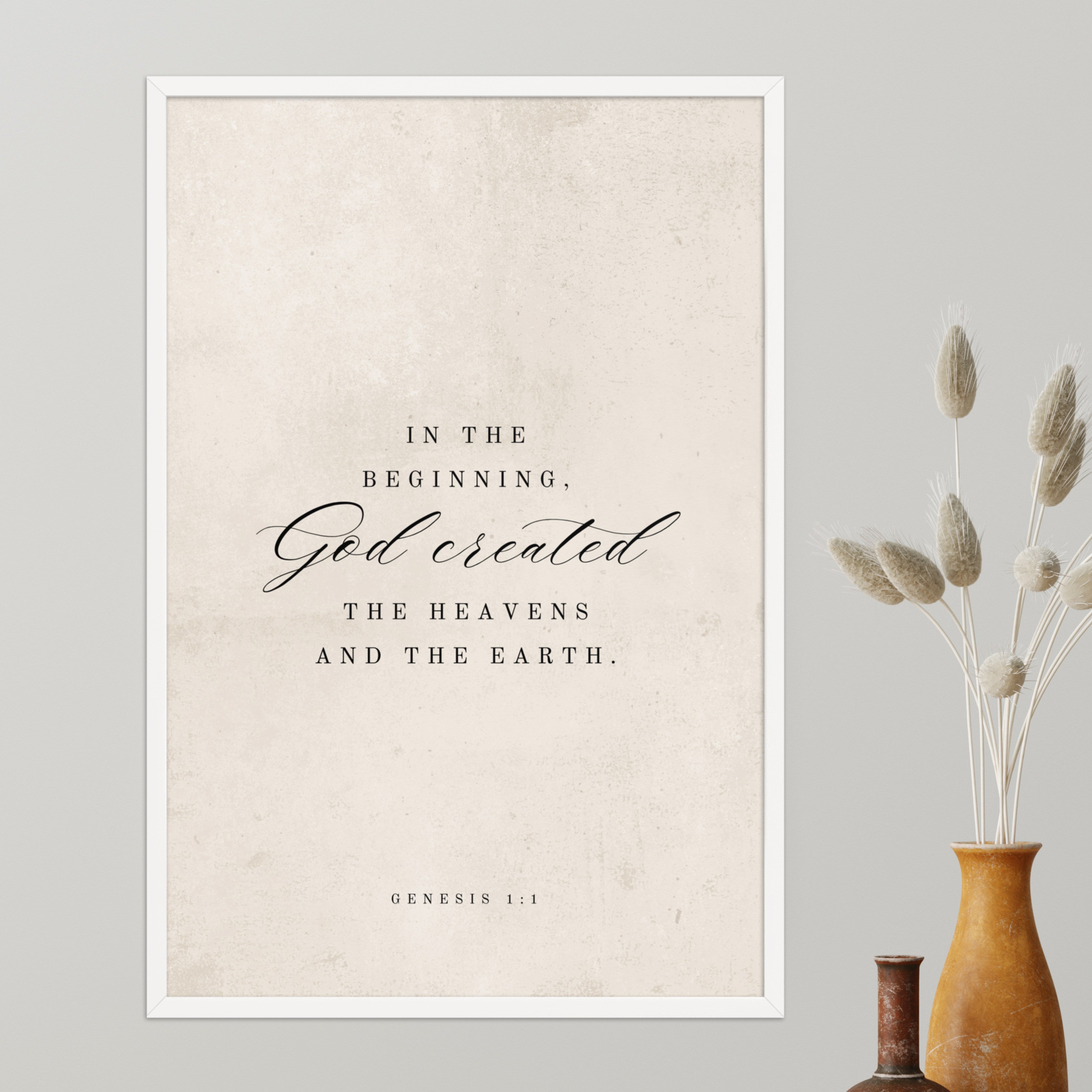 Genesis Verse 1:1 on a Beige Background