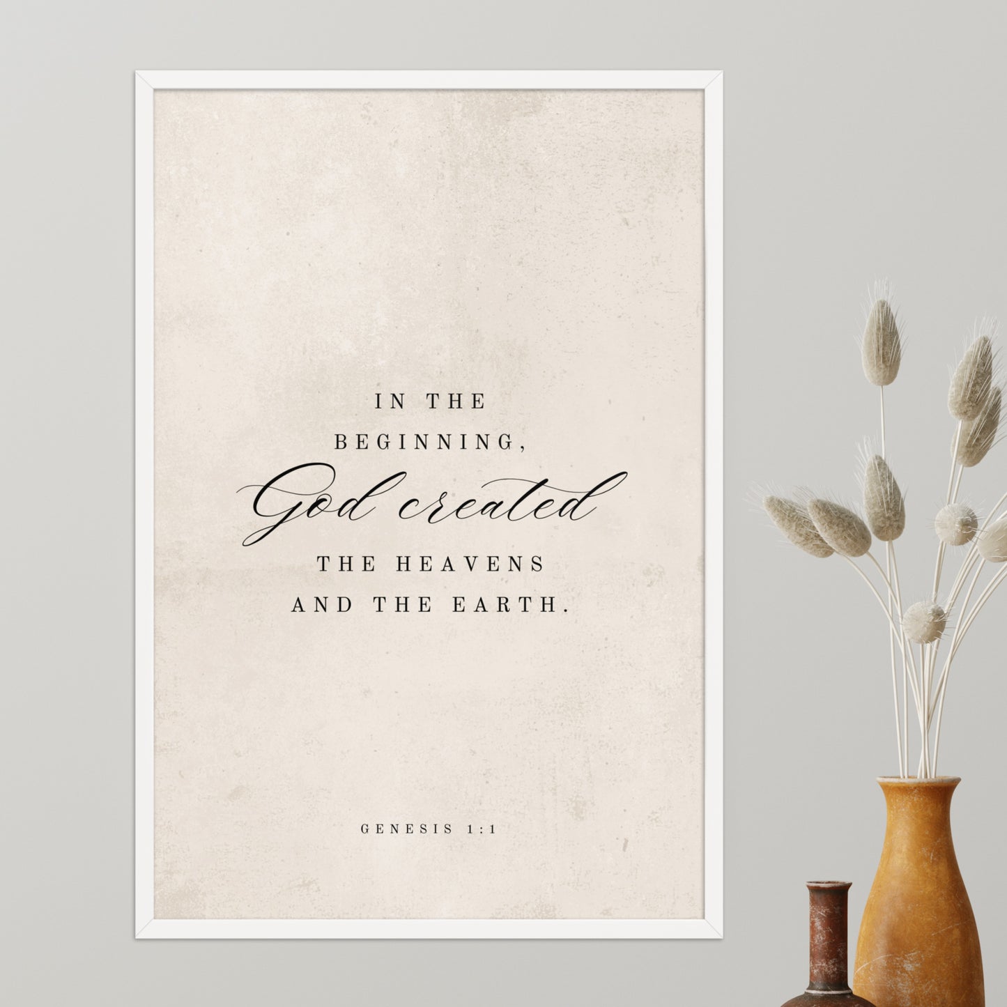 Genesis Verse 1:1 on a Beige Background