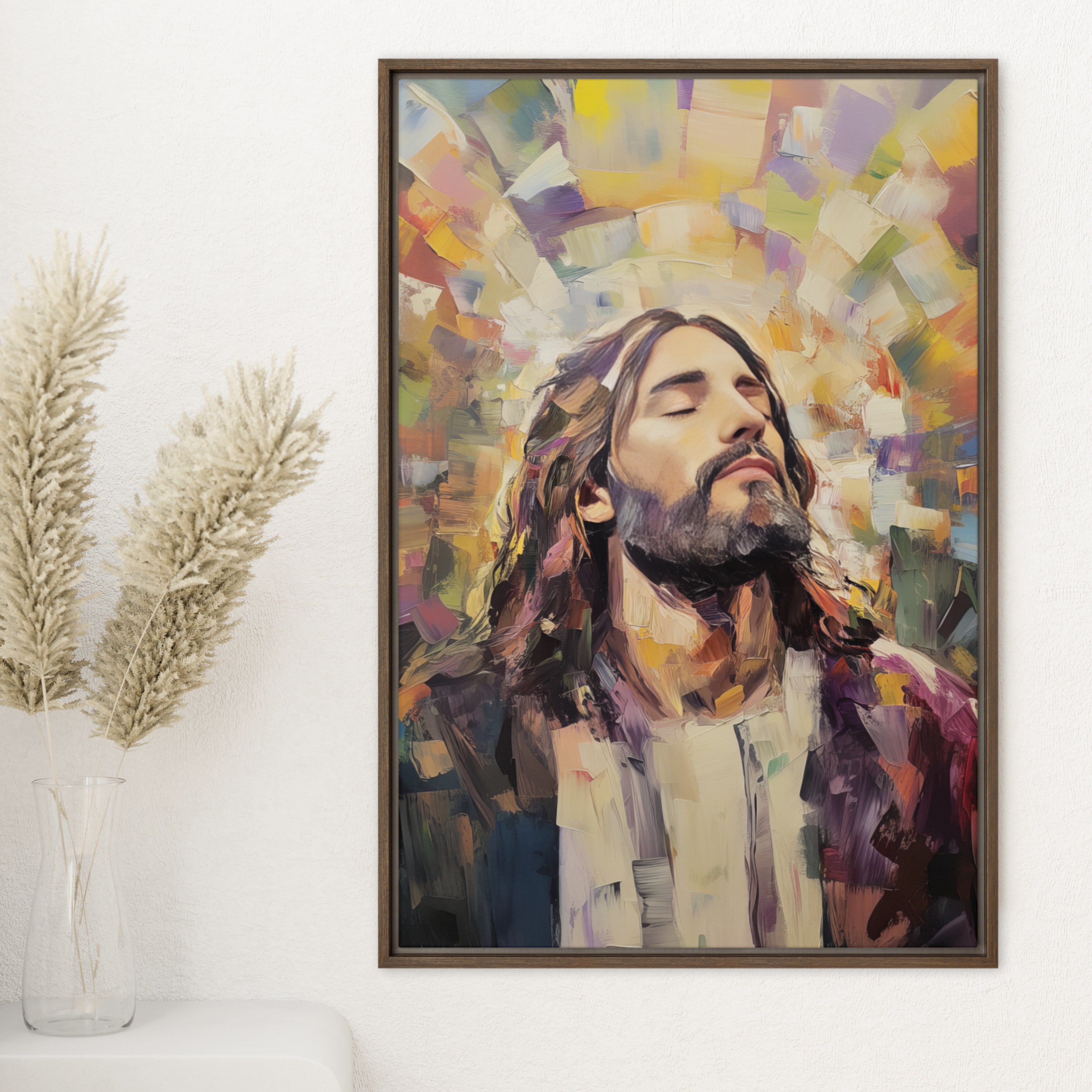 Jesus Faith - Framed Canvas Print On Colorful Background